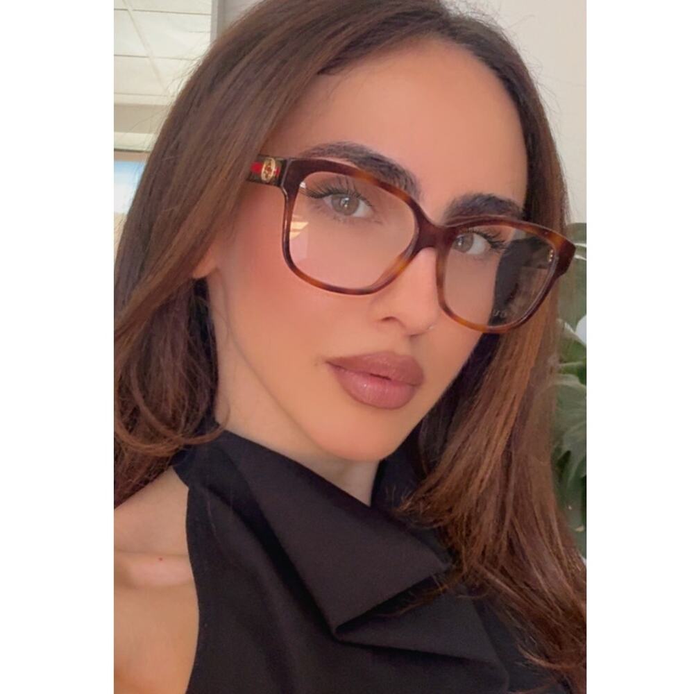 NEW Gucci GG0038O Brown Striped Square Eyeglasses Frames